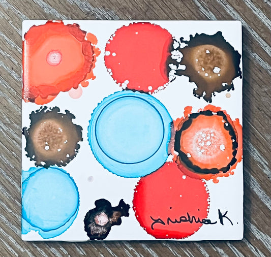 Abstract Drink Coaster Artist Painted Tiles Blue / Turquoise / Red / Orange / Brown